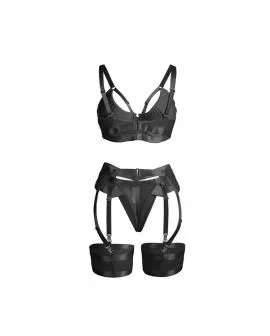 SUBBLIME - 955243 SCHWARZER BONDAGE-BH MIT STRUMPFBAND-SET L/XL