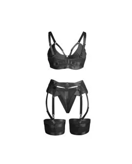 Subblime - Schwarzer Bondage-BH Strumpband-Set S/M 955236