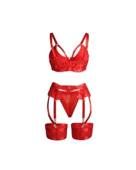 Subblime Roter Bondage-BH mit Strumpfband-Set S/M - 955250