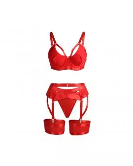 SUBBLIME - 955267 ROTER BONDAGE-BH MIT STRUMPFBAND-SET L/XL