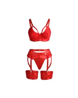 Subblime Roter Bondage-BH mit Strumpfband-Set S/M - 955250