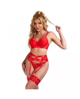 SUBBLIME Roter Bondage-BH mit Strumpfband-Set L/XL - 955267