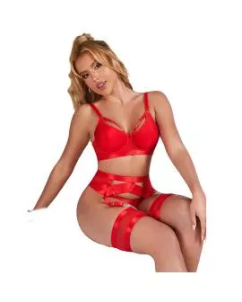 Subblime Roter Bondage-BH mit Strumpfband-Set S/M - 955250