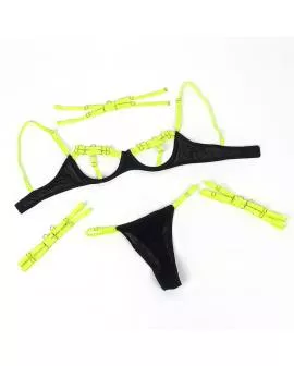 SUBBLIME - 955274 BH-SET MIT HALSKETTE UND BEINDETAILS FLUORESZIERENDES GRÜN S/M