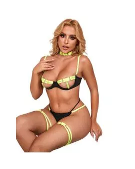 SUBBLIME - 955274 BH-SET MIT HALSKETTE UND BEINDETAILS FLUORESZIERENDES GRÜN S/M