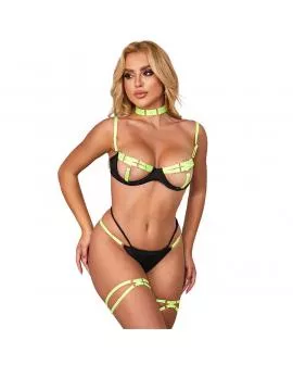 SUBBLIME - 955274 BH-SET MIT HALSKETTE UND BEINDETAILS FLUORESZIERENDES GRÜN S/M