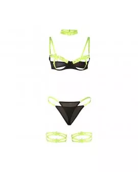 SUBBLIME - 955274 BH-SET MIT HALSKETTE UND BEINDETAILS FLUORESZIERENDES GRÜN S/M