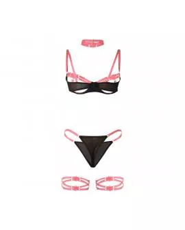 SUBBLIME - 955304 BH-SET MIT HALSKETTE UND BEINDETAILS FLUORESZIERENDES ROSA L/XL