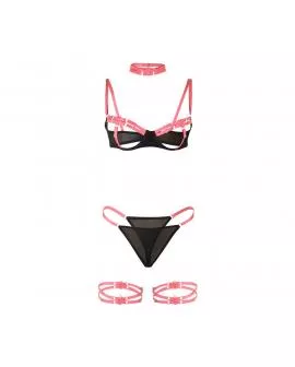 SUBBLIME - 955304 BH-SET MIT HALSKETTE UND BEINDETAILS FLUORESZIERENDES ROSA L/XL