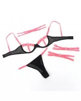 SUBBLIME - 955304 BH-SET MIT HALSKETTE UND BEINDETAILS FLUORESZIERENDES ROSA L/XL