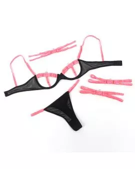 Subblime Erotik-BH-Set mit Halskette - Rosa L/XL