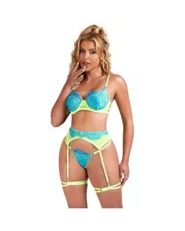 Subblime 955311 BH-Set Spitze Strumpband Grün-Blau S/M