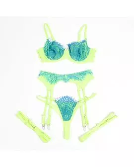 Subblime 955311 BH-Set Spitze Strumpband Grün-Blau S/M