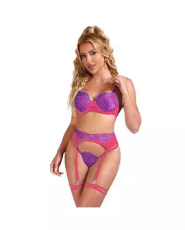 SUBBLIME 955366 Erotik BH-Set Spitze Strumpfbänder Rosa Lila L/XL