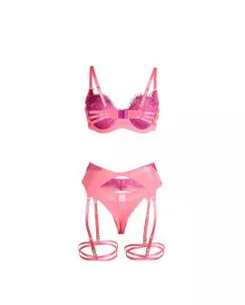 SUBBLIME 955366 Erotik BH-Set Spitze Strumpfbänder Rosa Lila L/XL
