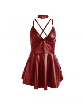SUBBLIME - 955397 KLEID MIT BURGUNDERROTEN LEDERTRÄGERN S/M