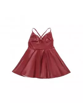 SUBBLIME - 955397 KLEID MIT BURGUNDERROTEN LEDERTRÄGERN S/M