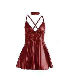 SUBBLIME - 955397 KLEID MIT BURGUNDERROTEN LEDERTRÄGERN S/M