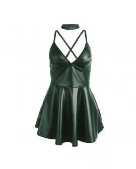 SUBBLIME - 955434 KLEID MIT GRÜNEN LEDERTRÄGERN S/M