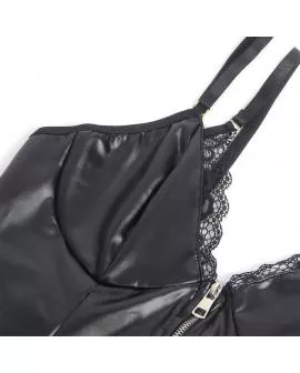 SUBBLIME - 955458 SCHWARZER LEDER-BODY MIT REISSVERSCHLUSS S/M