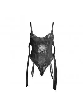 SUBBLIME - 955502 SPITZEN-BODYSUIT MIT SCHLEIFEN UND STRAPSEN SCHWARZ L/XL