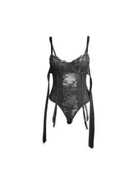 SUBBLIME - Spitzen-Bodysuit mit Schleifen und Strapsen Schwarz