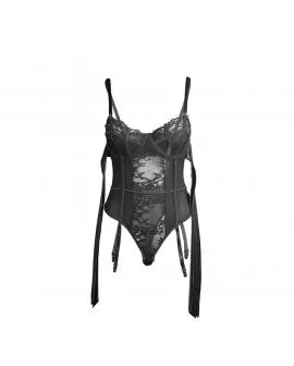 SUBBLIME - 955502 SPITZEN-BODYSUIT MIT SCHLEIFEN UND STRAPSEN SCHWARZ L/XL