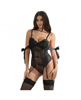 SUBBLIME - 955502 SPITZEN-BODYSUIT MIT SCHLEIFEN UND STRAPSEN SCHWARZ L/XL