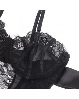 SUBBLIME - 955502 SPITZEN-BODYSUIT MIT SCHLEIFEN UND STRAPSEN SCHWARZ L/XL