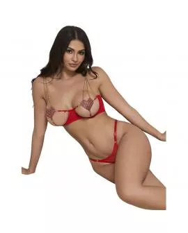 SUBBLIME - 955526 BH-SET MIT KETTEN UND MESH-HERZ ROT L/XL