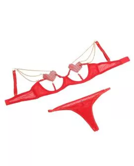 SUBBLIME - 955519 BH-SET MIT KETTEN UND MESH-HERZ ROT S/M