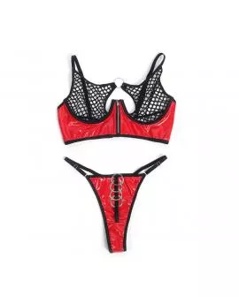 SUBBLIME - 955533 ROTES LACKLEDER-NETZ-ZIPPER-BH-SET S/M