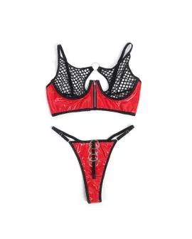 Subblime - Rotes Lackleder-Netz-Zipper-BH-Set S/M