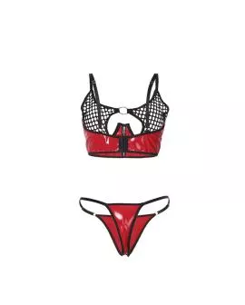 Subblime - Rotes Lackleder-Netz-Zipper-BH-Set S/M