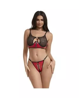 Subblime - Rotes Lackleder-Netz-Zipper-BH-Set S/M