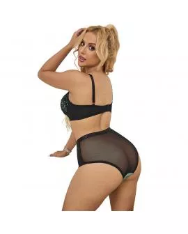 SUBBLIME - 955564 GRÜNES LACKLEDER-NETZ-ZIPPER-BH-SET L/XL