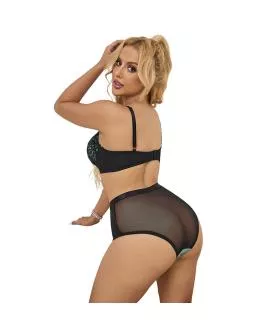 SUBBLIME Grünes Lackleder-Netz-Zipper-BH-Set S/M