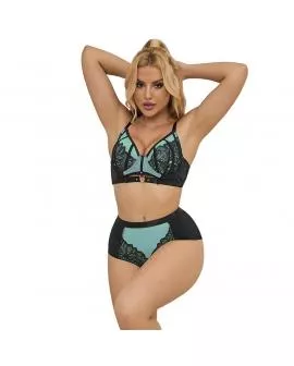 SUBBLIME - 955564 GRÜNES LACKLEDER-NETZ-ZIPPER-BH-SET L/XL