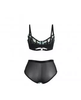 SUBBLIME - 955564 GRÜNES LACKLEDER-NETZ-ZIPPER-BH-SET L/XL