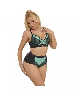 SUBBLIME - 955564 GRÜNES LACKLEDER-NETZ-ZIPPER-BH-SET L/XL