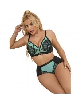 SUBBLIME - 955564 GRÜNES LACKLEDER-NETZ-ZIPPER-BH-SET L/XL