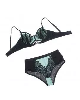 SUBBLIME - 955557 GRÜNES LACKLEDER-NETZ-ZIPPER-BH-SET S/M