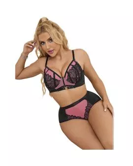 Sublime - Rosa Lackleder Mesh BH-Set mit Reißverschluss L/XL