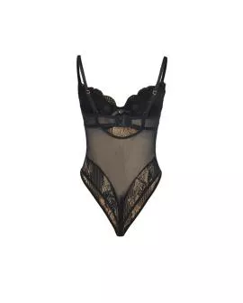 Subblime 955618 Spitzen-Bodysuit mit Unterteilverschluss Schwarz S/M