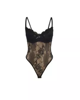 Subblime 955618 Spitzen-Bodysuit mit Unterteilverschluss Schwarz S/M