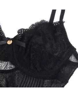 Subblime 955618 Spitzen-Bodysuit mit Unterteilverschluss Schwarz S/M