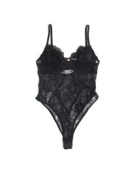 Subblime 955618 Spitzen-Bodysuit mit Unterteilverschluss Schwarz S/M