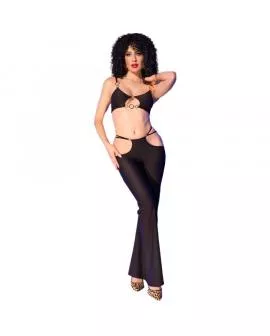 CHILIROSE - CR 4851 SCHWARZES TOP UND LEGGINGS-SET MIT GOLDENEN ACCESSOIRES 
