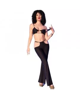 CHILIROSE - CR 4851 SCHWARZES TOP UND LEGGINGS-SET MIT GOLDENEN ACCESSOIRES 