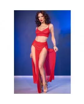 CHILIROSE - CR 4850 ROTES TOP UND LEGGINGS SET MIT GOLDENEN ACCESSOIRES 